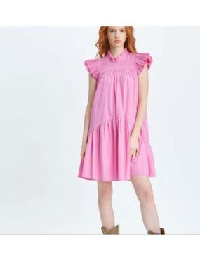 Love the Label Poppy smocked mini dress in blue and white pinstripes